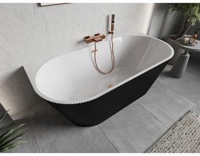 Mexen Oris, voľne stojaca ryhovaná vaňa 170 x 80 cm, biela-čierna, medený matný prepad, 52871708075-65