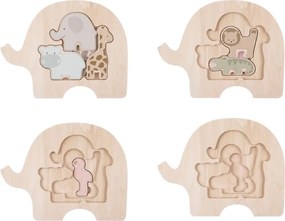 Jabadabado Zábavné drevené vrstvené puzzle Safari — 6 figúrok pre malé ruky, 18m+ (17×22 cm)