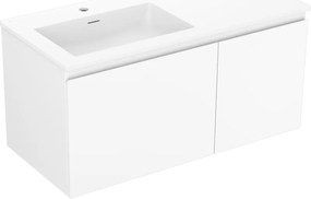 Mexen Orio, kúpeľňová skrinka 100 cm s ľavým umývadlom Otis, 1S, 1D, biela matná, 91A13-10047-3-BBFF01-W18L01
