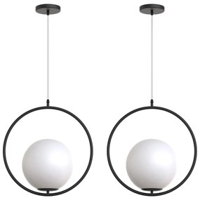 Toolight Toolight, stropné závesné svietidlo, biela sklenená guľa, 1xE27, G110-1W, biela-čierna, OSW-09735