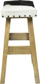 Drevená stolička s koženým sedákom Cowny biela/čierna - 45*26*46cm
