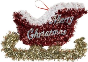Vianočná závesná dekorácia červené sane Merry Christmas - 35*2*23 cm