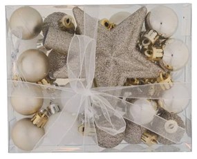 DECOLED Sada ozdôb, guľa 29 x 3 cm, 1x trblietavý hrot, šampanské a biele