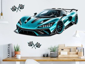 Tyrkysový športiak textilní prelepiteľná nálepka na stenu hárok 47 x 21 cm