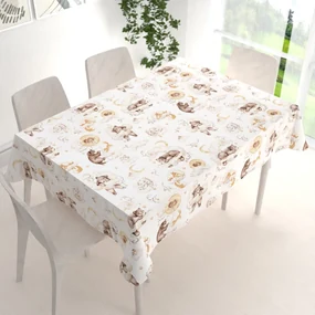 Biante Detský bavlnený obdĺžnikový obrus Sandra SA-456 Medvedíkovia zajačikovia a veveričky v oblakoch na bielom 140x160 cm