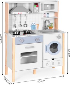 Drevená kuchynka pre deti ECOTOYS 3+ s LED, zvukmi, rúrou, práčkou a 5 doplnkami
