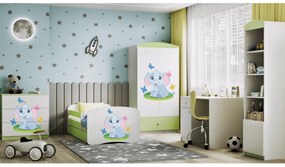 Detská skriňa Babydreams 90 cm slon s motýlikmi zelená