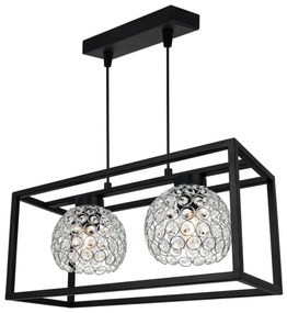 Závesné svietidlo Crystal Cage, 2x strieborné krištáľové tienidlo v kovovom ráme