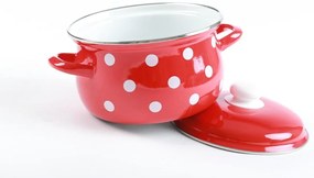 BELIS smaltovaný hrniec červený s bielymi bodkami, 6,1L