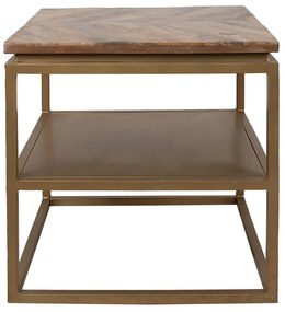 Bronzový antik kovový odkladací stôl s drevenou doskou Rama - 51*51*49 cm