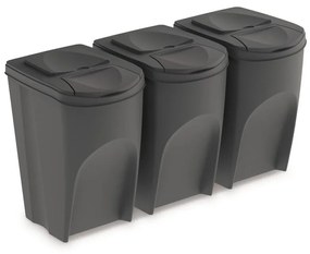 Set košov na triedený odpad, 3 x 35 l, sivá