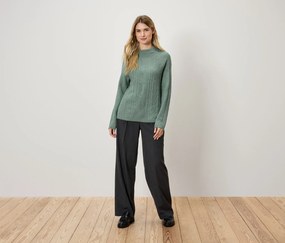 Pulóver z hrubého úpletu s vrkočovým vzorom, šalviový