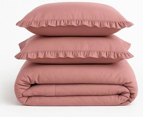 Ružové obliečky na dvojlôžko/predĺžené z bavlny Renforcé 240x220 cm Ruffle Striped – Mila Home Luxury