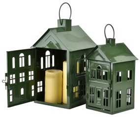 Kovová lucerna Roger 14,8x14,3x26,8 cm zelená