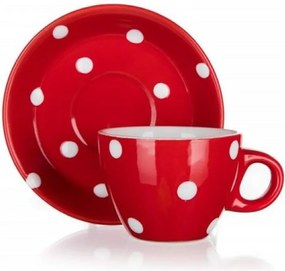 Šálka s tanierikom Dots 100 ml, červená bodkovaná
