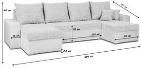 Rohová sedacia súprava s funkciou spania LEO-U Sivá/sivá