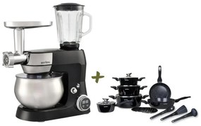 MEGAKOMBO Multifunkčný kuchynský robot BestBerg BBR-1900B + 15dielna sada riadu s mramorovým povrchom BestBerg BBN-1015A / čierna