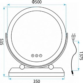 Rea Make-Up, LED okrúhle kozmetické zrkadlo na postavenie 50 cm, čierna, HOM-12022