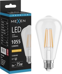 Mexen Vintis, LED filamentová žiarovka E27, ST64, 8 W, teplá biela 2200K, číra, L152-E27-0822-00