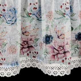 Dekorstudio Kuchynská záclonka DORA zdobená kvetinovou potlačou a čipkou 150 x 60 cm