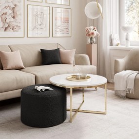 KONFERENČNÝ STOLÍK LEONARDO X BIELY LESK + ZLATÝ + TABURET ČIERNY