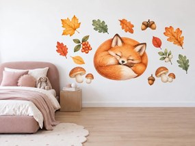 Spiaca líška v jesennom lístí teplé jesenné nálepky s líškou na stenu arch 46 x 23 cm
