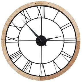 Tutumi, okrúhle nástenné hodiny 60 cm kovové / drevené MC70898, hnedá-čierna, ZEG-08740