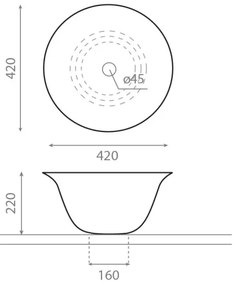 Bathco 4062 - Umývadlo na dosku NORDIC, priemer 42 cm, porcelán/biela