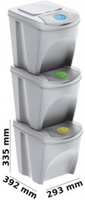 Odpadkové koše na triedenie odpadu, 3x25l SORTIBOX XL, popolavo sivá