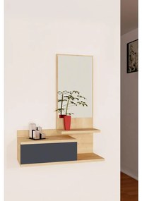 Nástěnná police se zrcadlem ROZELLA 90x60 cm béžová/antracit