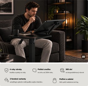 Stolík pod notebook nastaviteľný, mobilný, multifunkčný, čierny: BILL