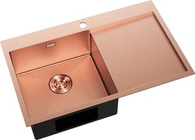 Mexen Exar, 1-komorový nerezový drez s odkvapkávačom, ľavý, 780 x 480 mm, brúsená meď, vzor voština, 6433781010L-65HC