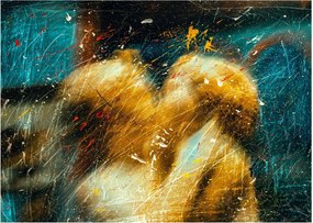 Sklenený obraz - Bozkávajúci sa anjeli (70x50 cm)