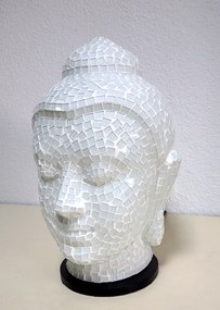 Stolná lampa Budha biela, 38 cm, ručná práca, mozaika