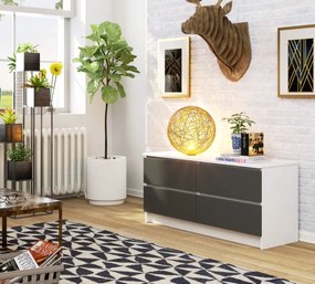 Komoda Kuba 120 cm 4 zásuvky biela/grafit