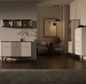 Moderná komoda NICOLA s vitrínou 160 cm kašmír