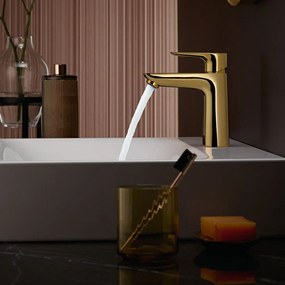 HANSGROHE Talis E páková umývadlová batéria CoolStart bez odtokovej súpravy, výška výtoku 104 mm, leštený vzhľad zlata, 71714990