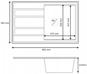 Gamma Advance 8050, 1-komorový granitový drez 800x500x210 mm, biela, GMA-ZLE000150