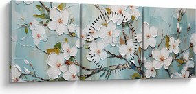 Obraz - Maľba, kvitnúce vetvy stromu (s hodinami) (90x30 cm)