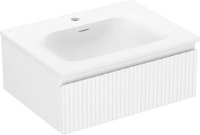 Mexen Rivel, kúpeľňová skrinka 60 cm s umývadlom Vela, 1 zásuvka, drážkovaná, biela matná, 91A20-06023-1-BF01-W23M01