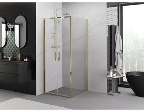 Mexen Exo, výklopný sprchový kút 90 x 90 cm, číre sklo, zlatá, 814-090-090-50-00