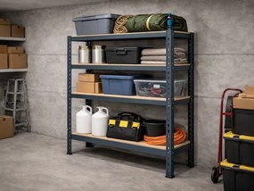 Regál 150x70x30 cm lakovaný 4-policový, nosnosť 700 kg, RIVET - čierny