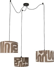 Závesná lampa čierna s hnedým béžovým tienidlom 35cm 3-svetlá - Cava