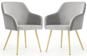 Sada dvoch jedálenských stoličiek ESTELLE zamatové, sivé / zlaté nohy (2 ks)