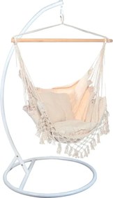 Béžové závesné kreslo PALAK s bielym stojanom