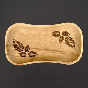 AMADEA Drevený servírovací podnos s motívom listov, masívne drevo, 30 cm