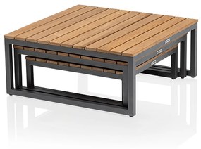 Ocean skid Platform set 3 konferenčných stolíkov sivo modré / teak top