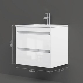 Skrinka s umývadlom 60 AM.PM Spike MPA-FHX0602WG-WCC0602WG závesná, 2 zásuvky, lesklá biela