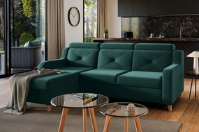 Rohová sedačka Laksaro s rozkladom ľavostranná - zelený zamat Trinity 28