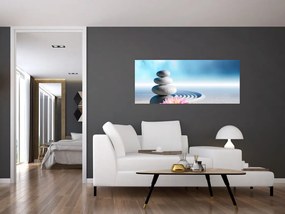 Obraz piesku, ľalie a spa kameňov (120x50 cm)